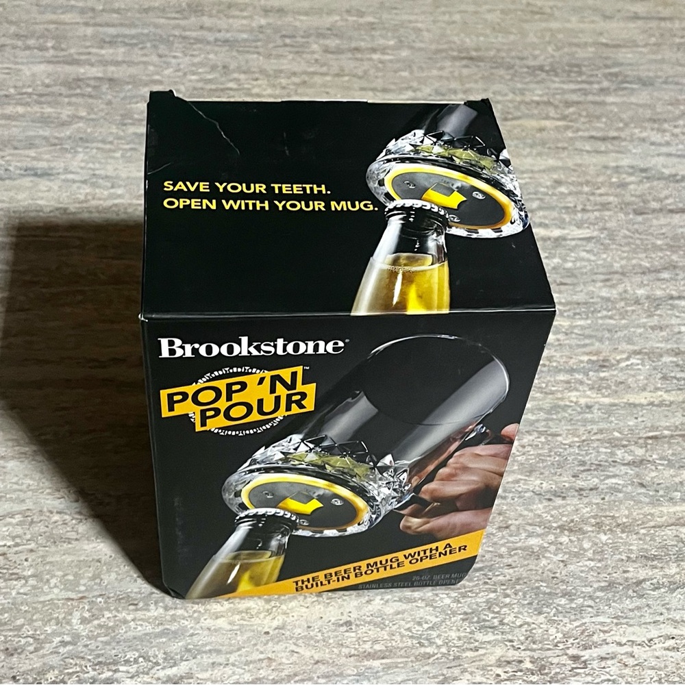 Brookstone Pop 'N Pour Beer Mug with a Built-in Bottle Opener -